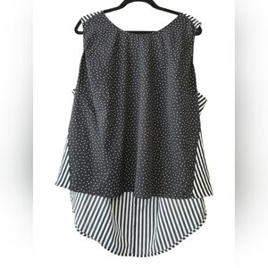 2X Sejour Black and White High Low Sleeveless Tank With Fun Print